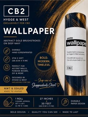 NWT CB2 x Hygge & West Abstract Gold Brushstroke Wallpaper Roll – Sealed